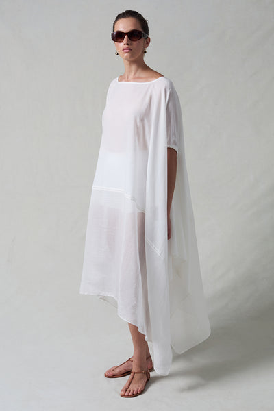 High Low Cotton Silk Caftan Cream