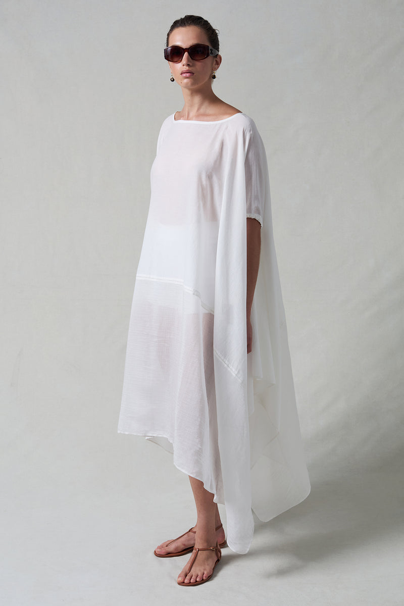 High Low Cotton Silk Caftan Cream