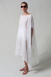 High Low Cotton Silk Caftan Cream