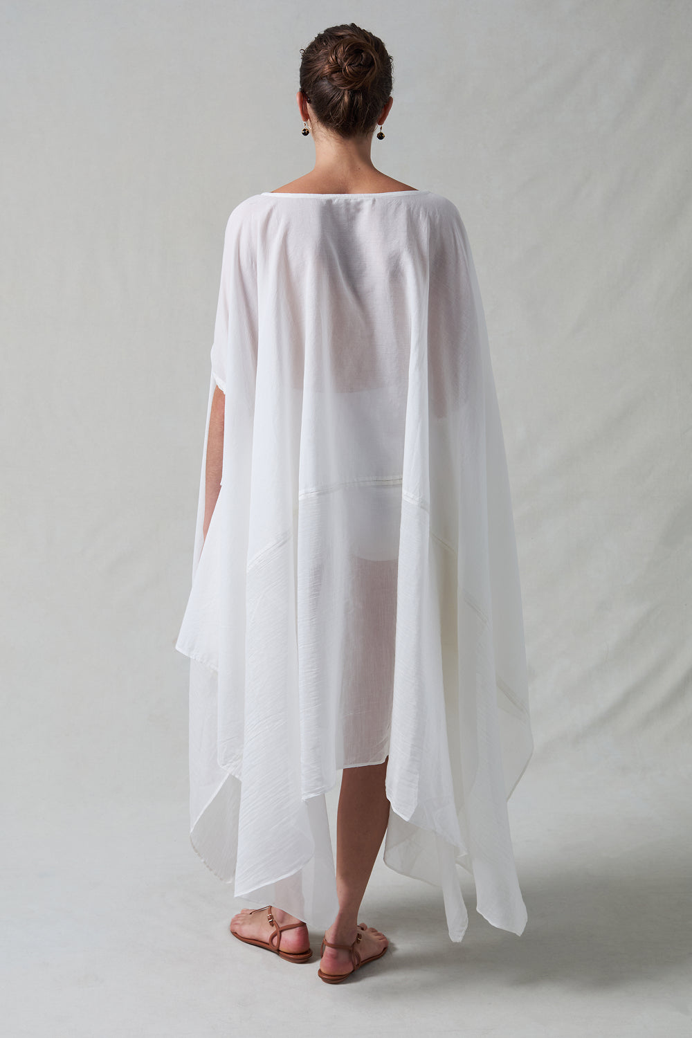 High Low Cotton Silk Caftan Cream