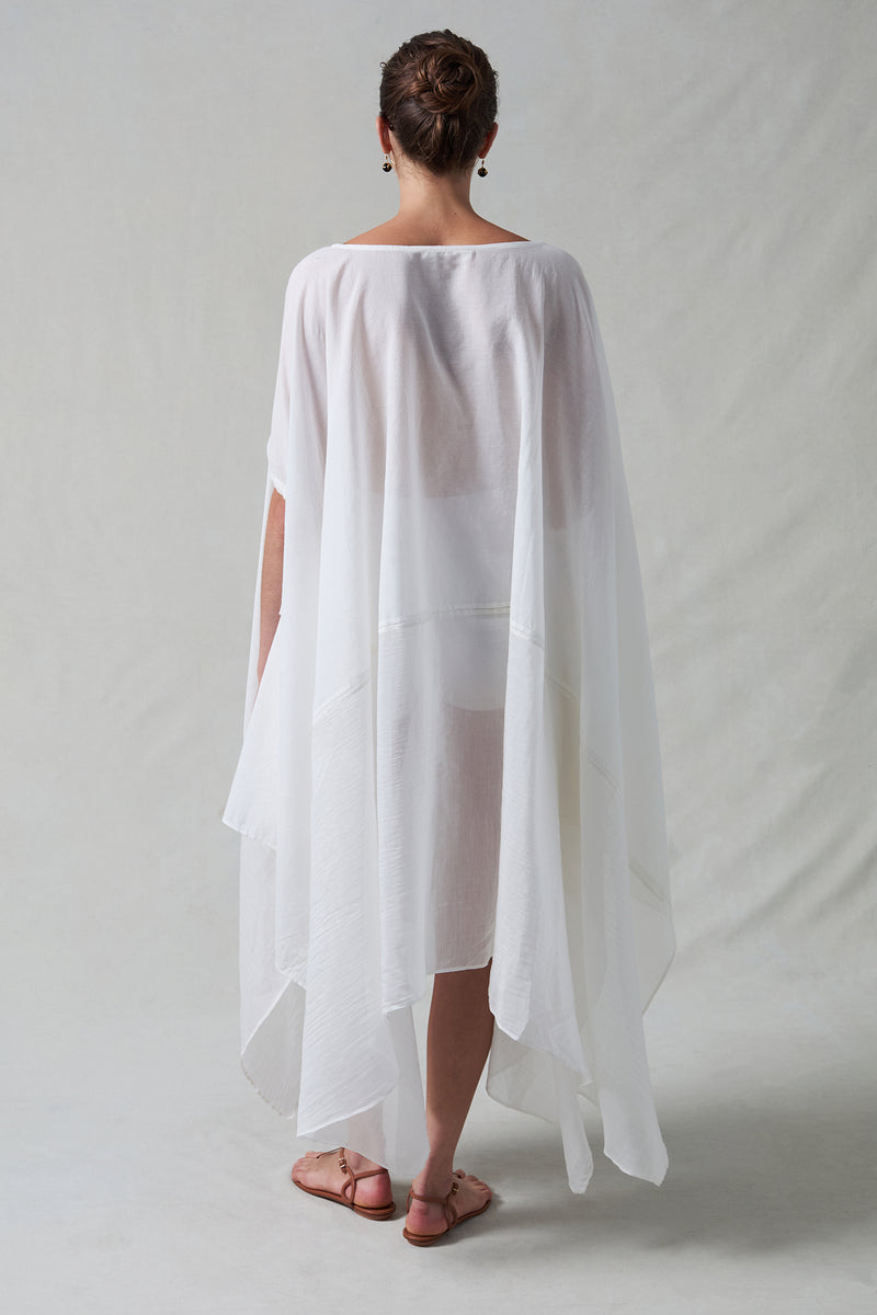 High Low Cotton Silk Caftan Cream