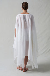 High Low Cotton Silk Caftan Cream