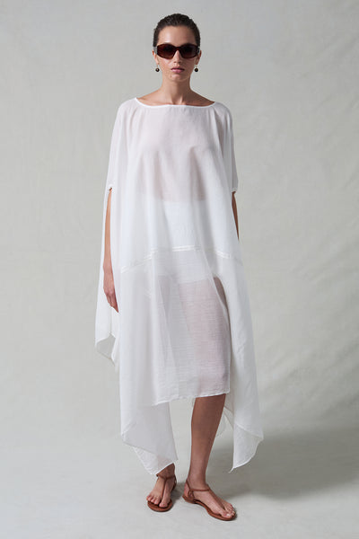 High Low Cotton Silk Caftan Cream