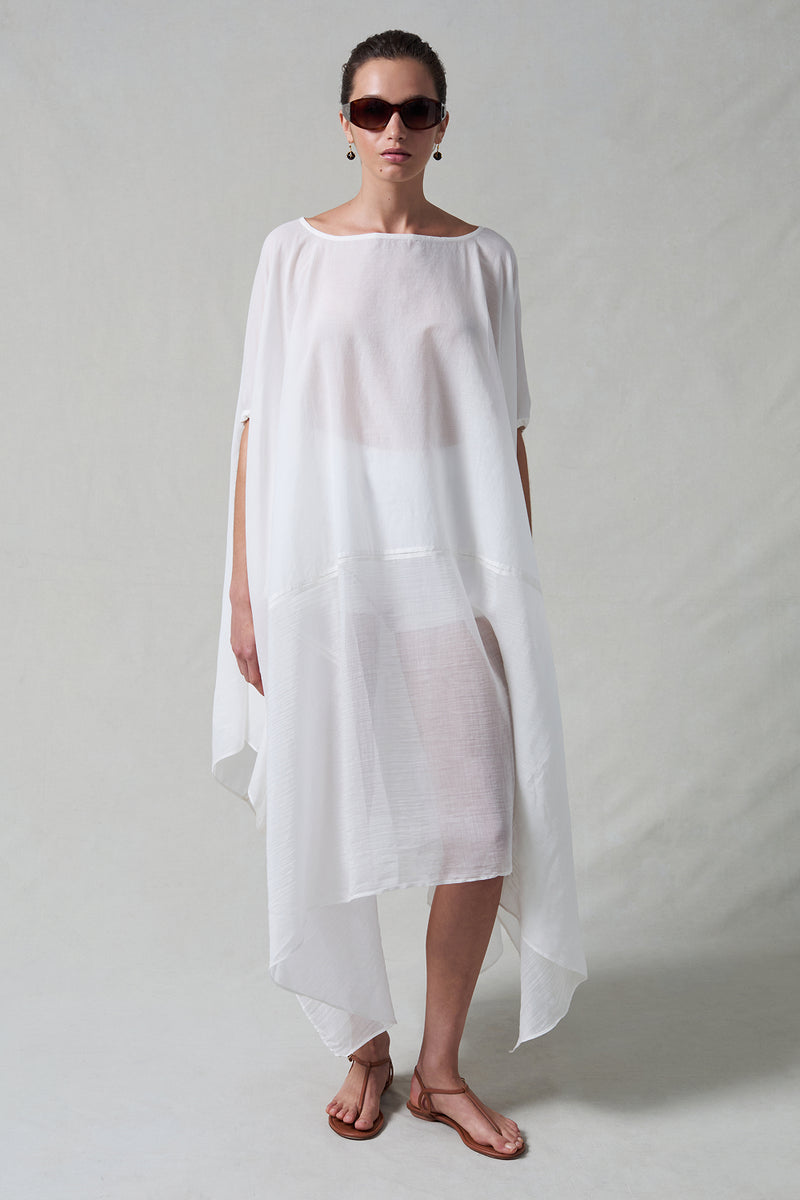 High Low Cotton Silk Caftan Cream