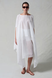 High Low Cotton Silk Caftan Cream