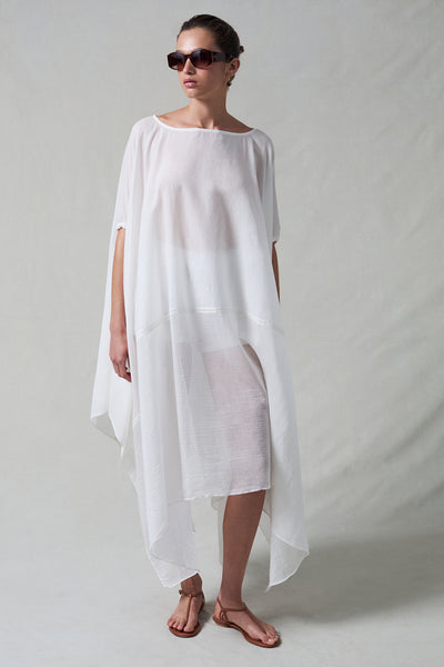 High Low Cotton Silk Caftan Cream