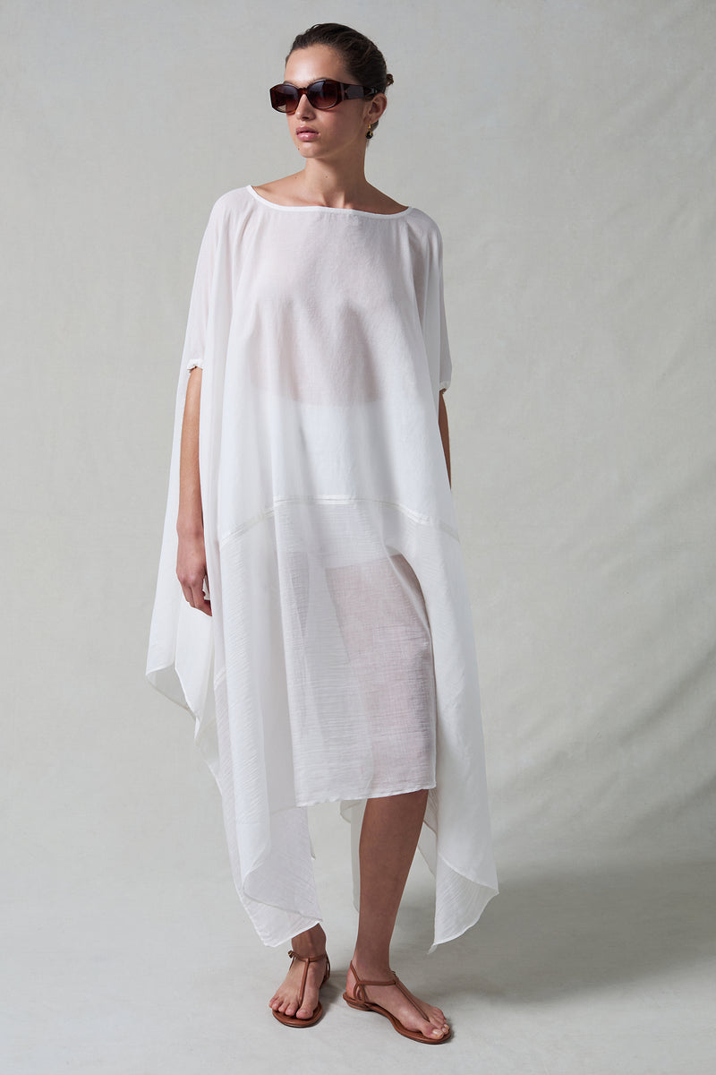 High Low Cotton Silk Caftan Cream