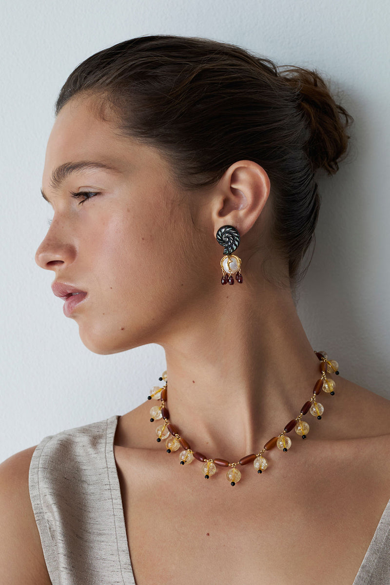 Nautilus Drop Earrings Black MOP