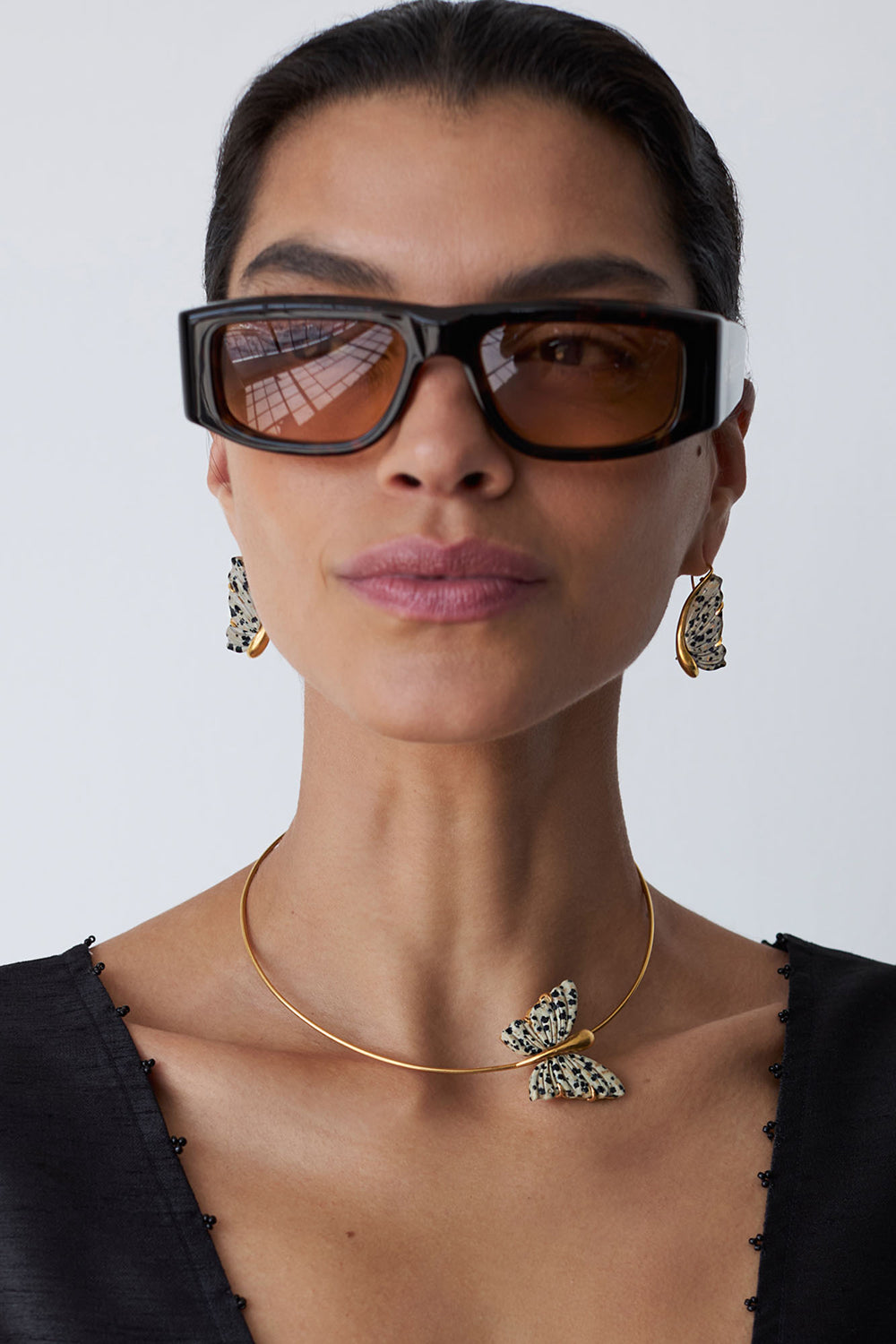 Floating Butterfly Collar Necklace Jasper