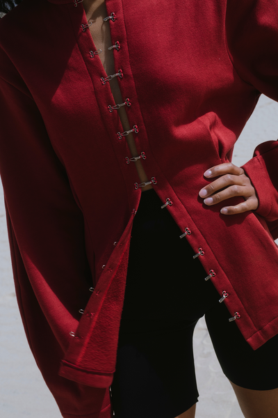 Pinch Waist Cardigan Red