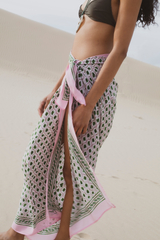 Watercolor Tile Print Silk Sarong Green