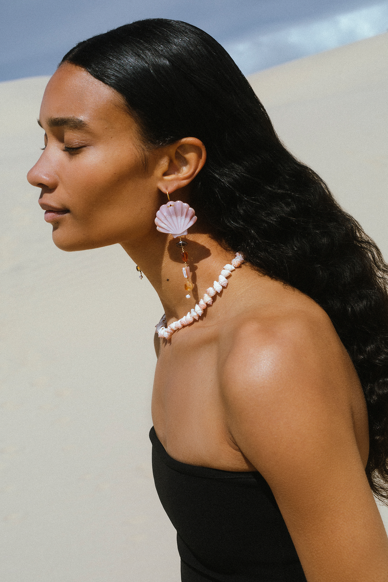 Scallop Drop Earrings Natural Mix