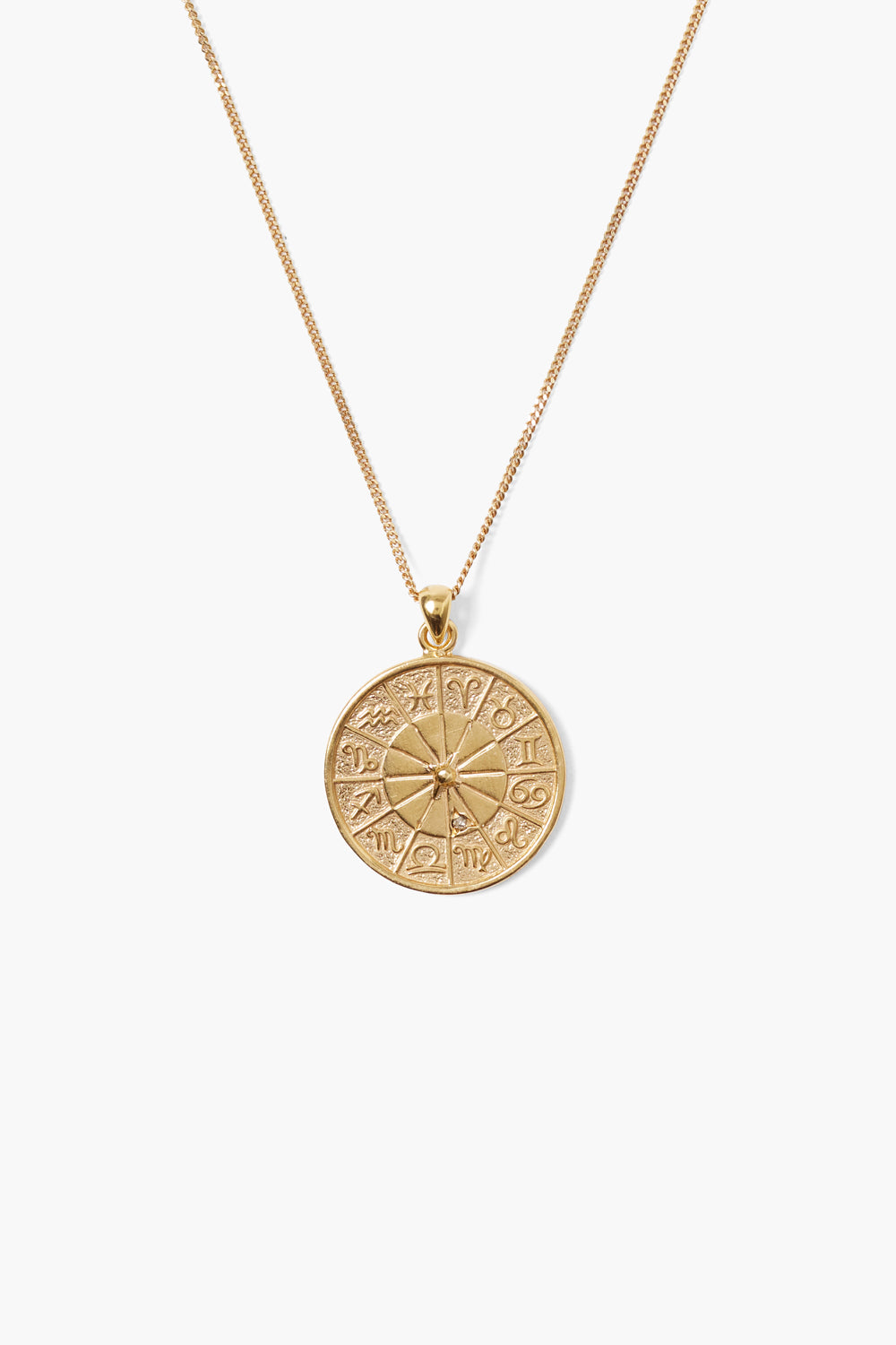 Diamond Zodiac Coin Necklace Yellow Gold