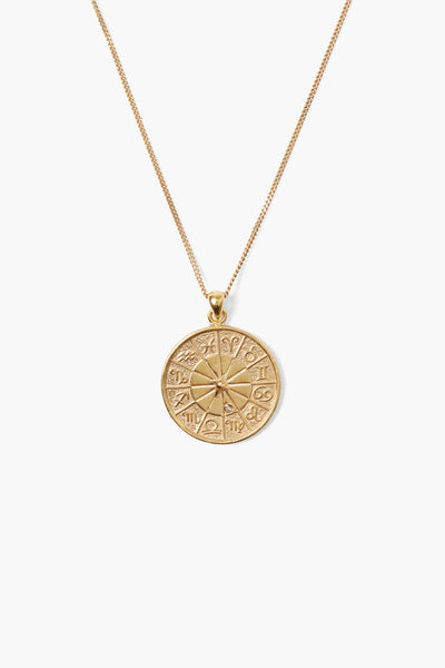 Diamond Zodiac Coin Necklace Yellow Gold