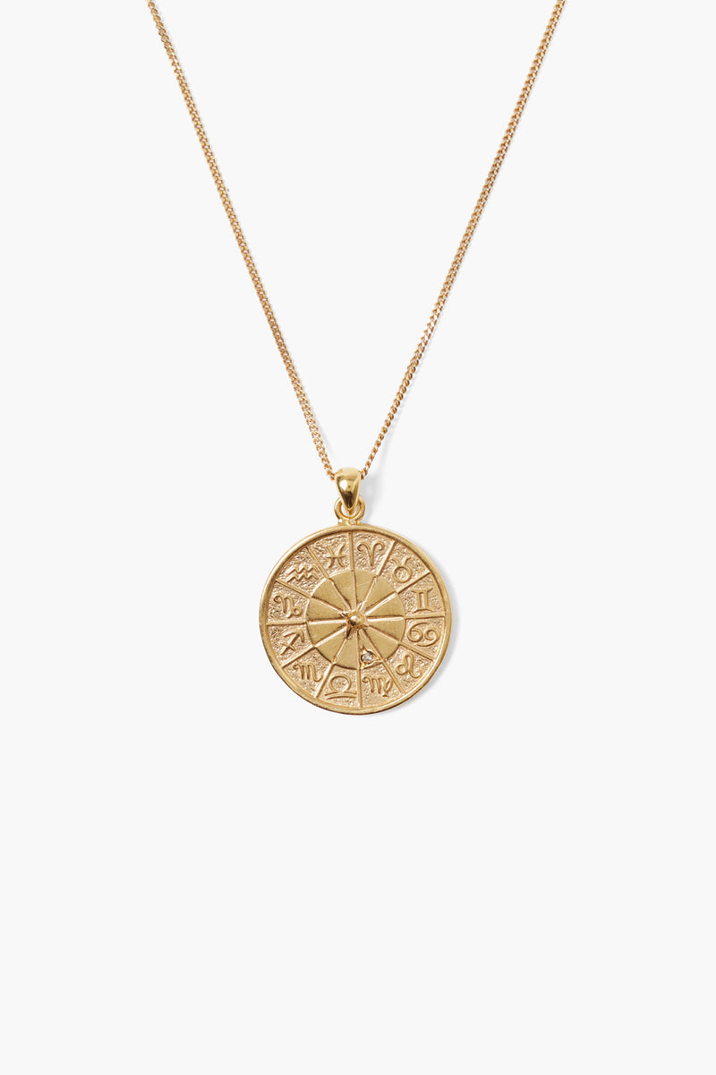 Diamond Zodiac Coin Necklace Yellow Gold