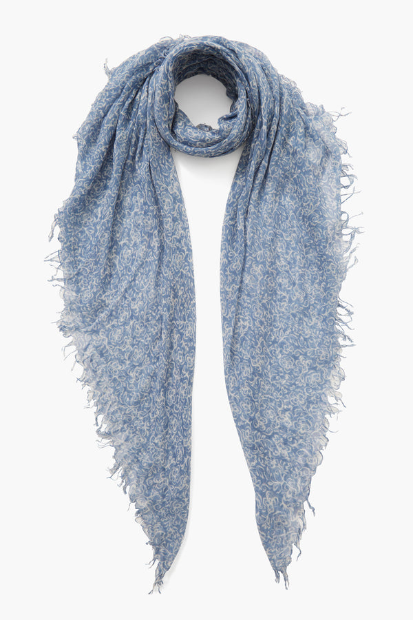Chambray Hibiscus Print Cashmere and Silk Scarf