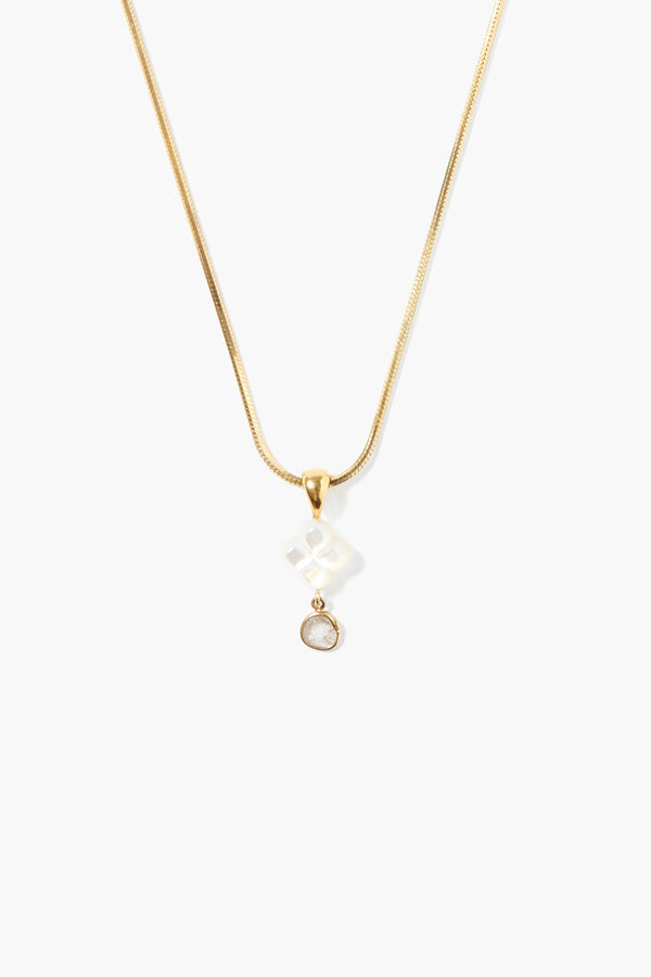 Diamond Drop Clover Necklace White MOP