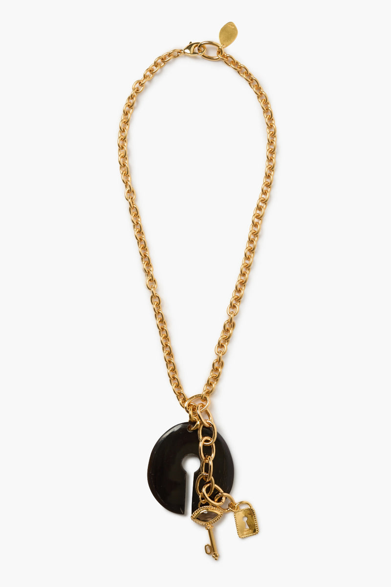 Padlock Necklace Black Horn