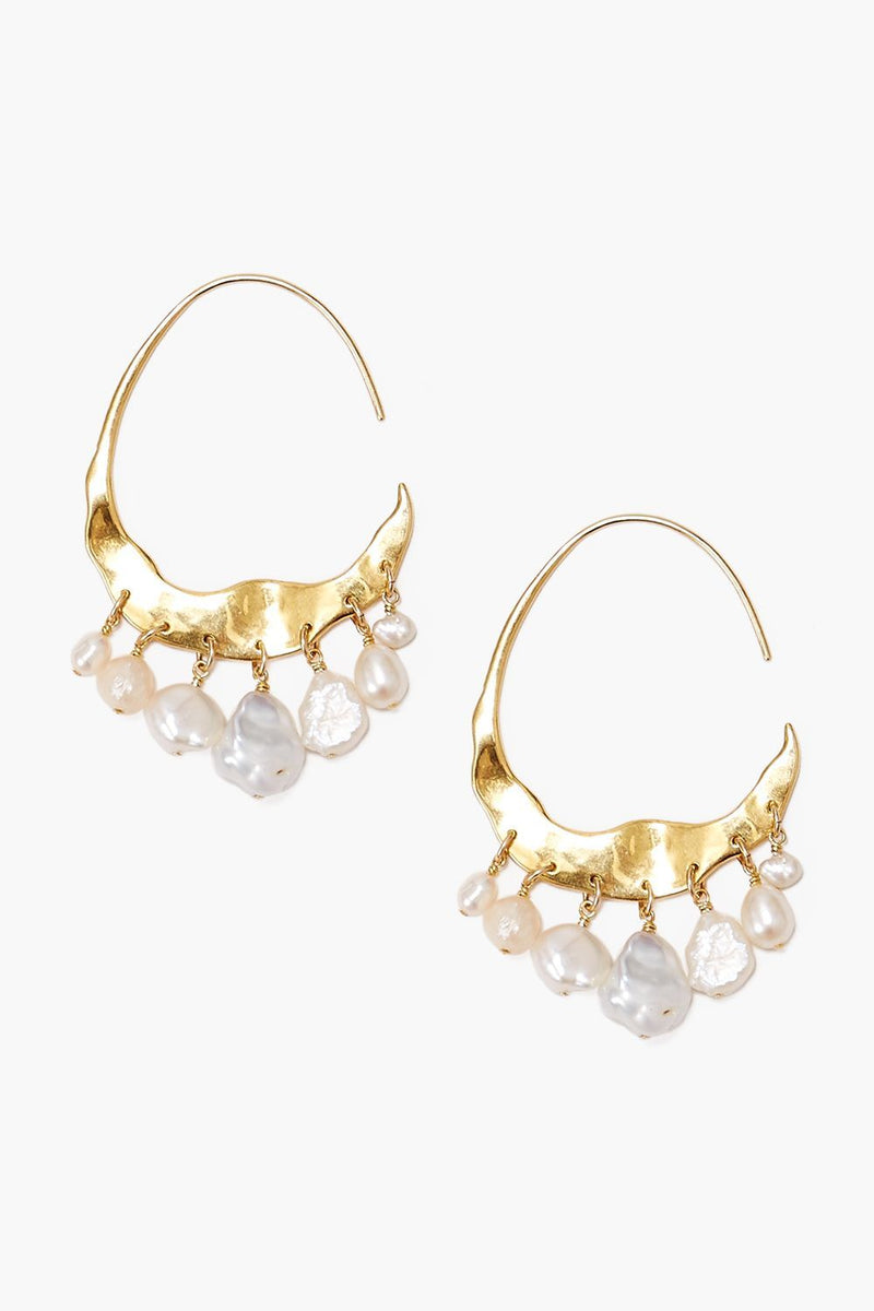 Crescent White Pearl and Gold Hoop Earrings – Chan Luu