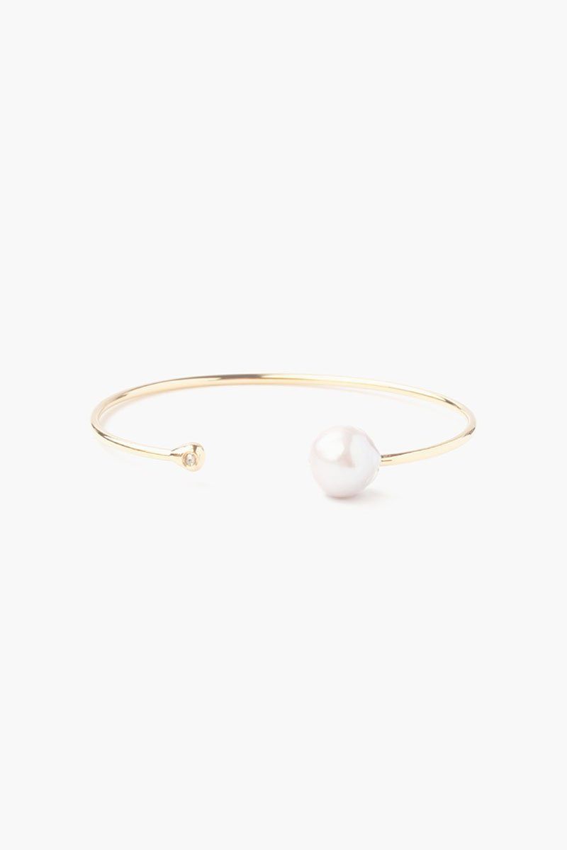 White Pearl and Gold Diamond Cuff