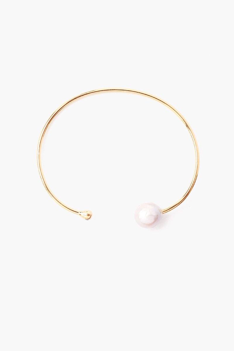 White Pearl and Gold Diamond Cuff