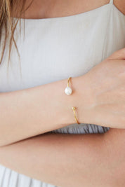 White Pearl and Gold Diamond Cuff
