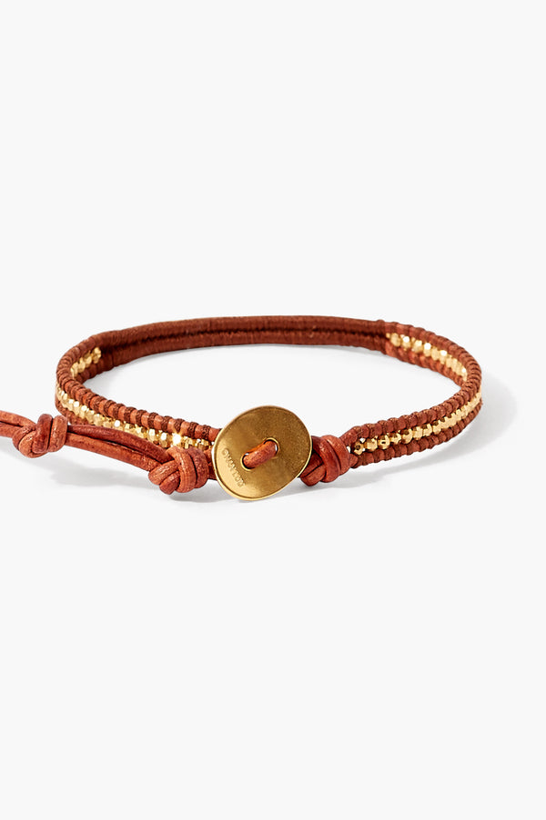 Diamond Bar Single Wrap Bracelet Brown