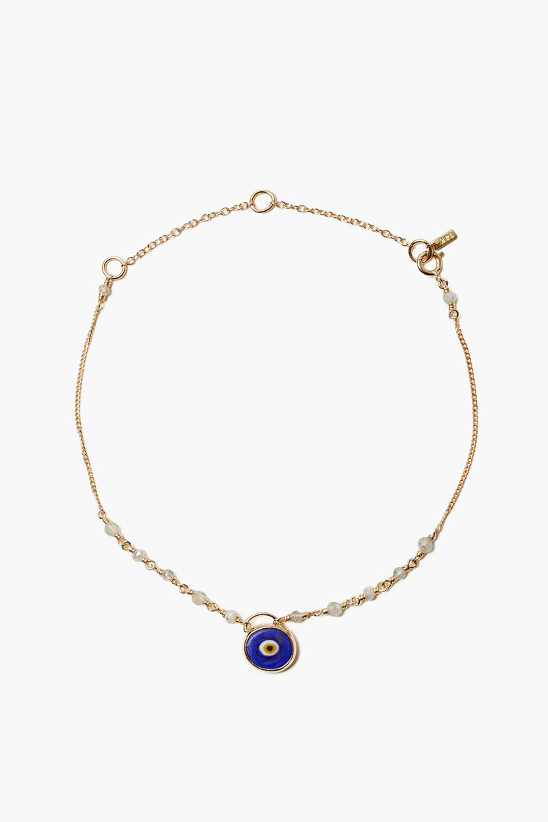 14k Blue Mix Evil Eye Charm Bracelet