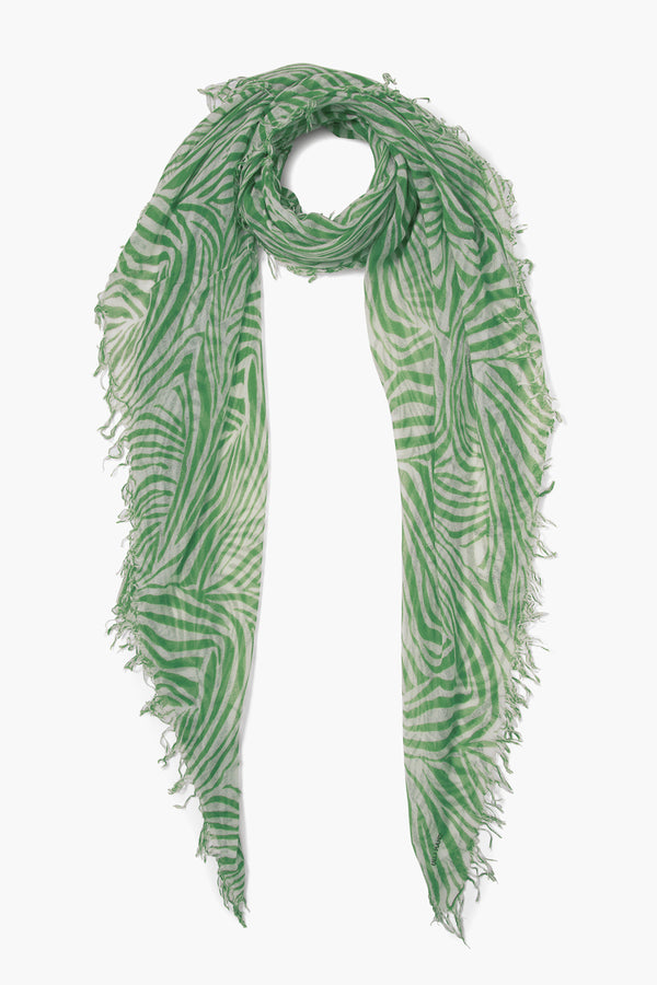 Verdant Green Zebra Print Cashmere and Silk Scarf