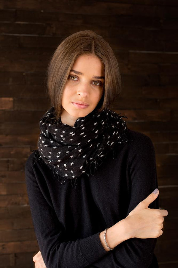 Black and White Stars Cashmere and Silk Scarf