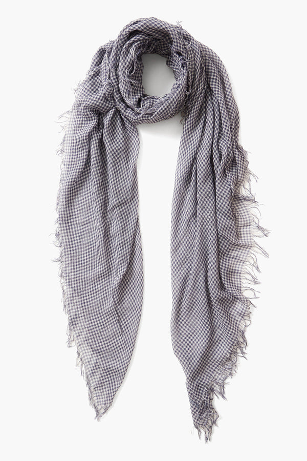 Blue Gingham Cashmere and Silk Scarf