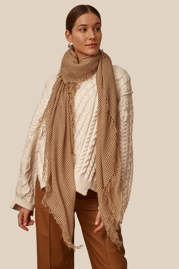 Butterscotch Gingham Cashmere and Silk Scarf