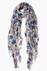Indigo Blue French Floral Cashmere and Silk Scarf
