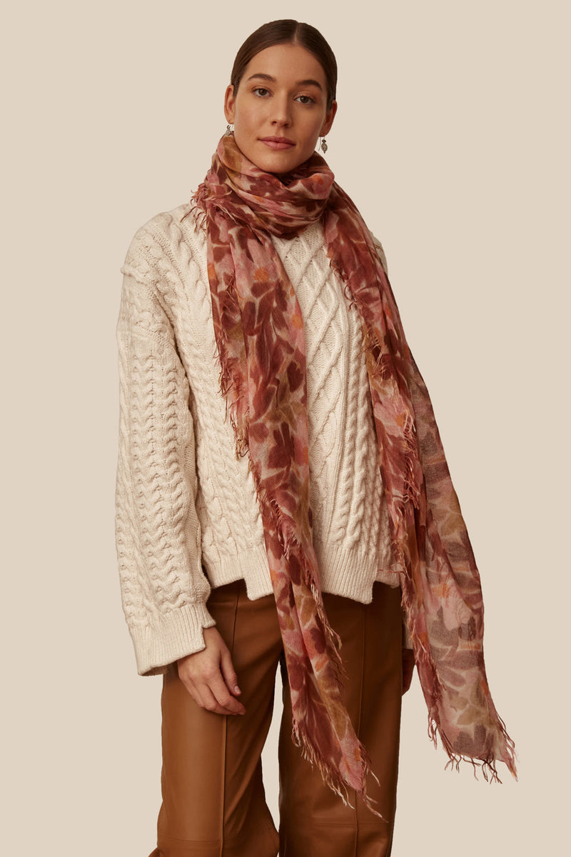Dusty Rose Floral Cashmere and Silk Scarf