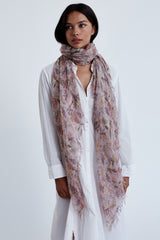 Mauve Chalk Floral Cashmere and Silk Scarf