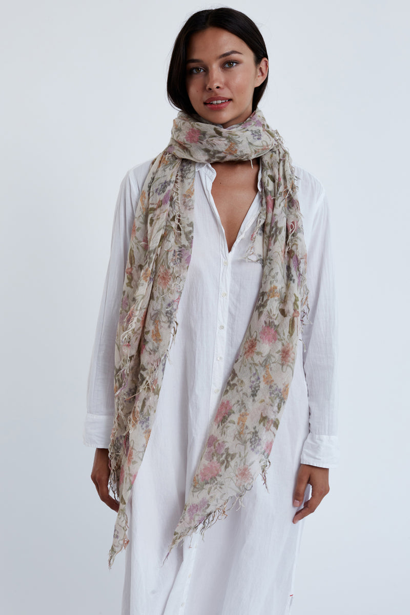 Coconut Milk Floral Cashmere and Silk Scarf