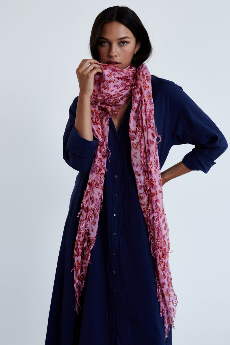 Fuchsia Pink Paisley Cashmere and Silk Scarf