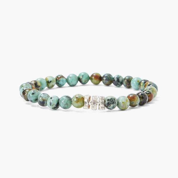 African Turquoise and Etched Silver Stretch Bracelet Chan Luu