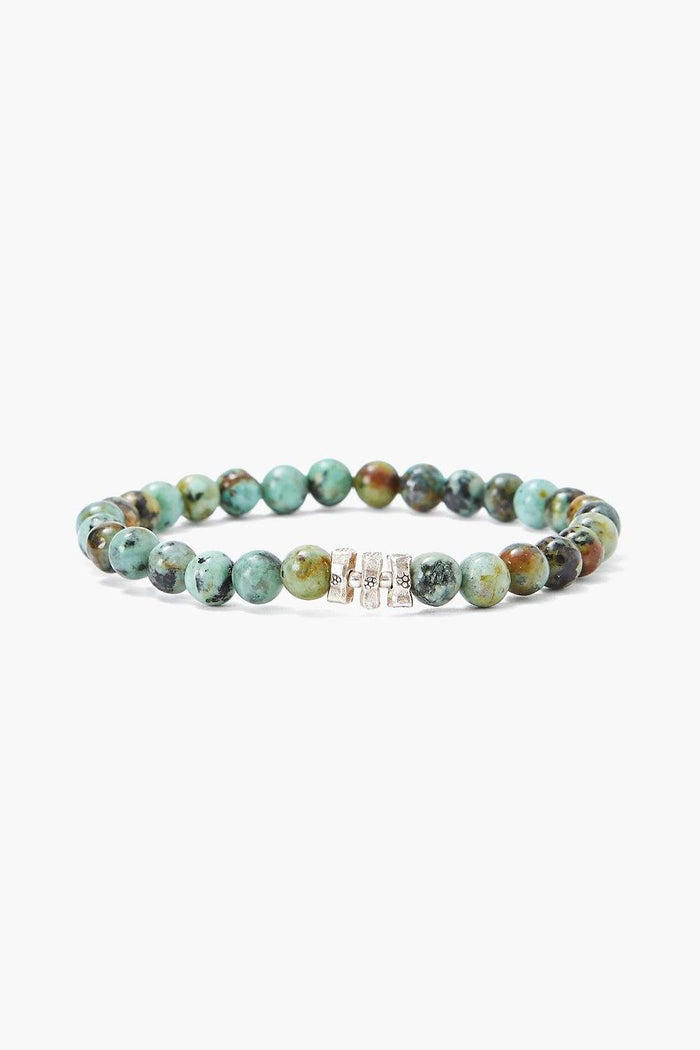 chan luu African Turquoise and Etched Silver Stretch Bracelet Bracelets