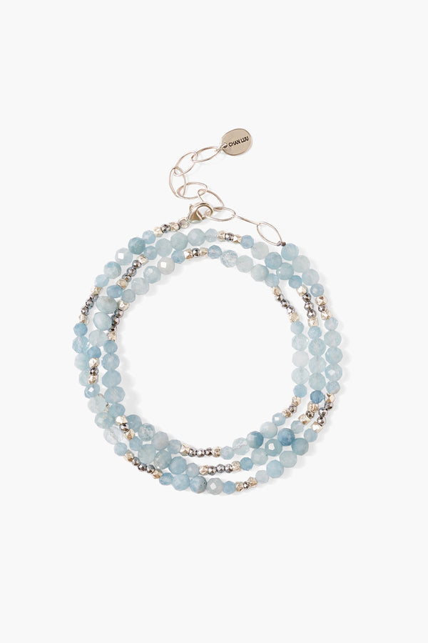 Granada Triple Naked Wrap Bracelet Aquamarine Silver