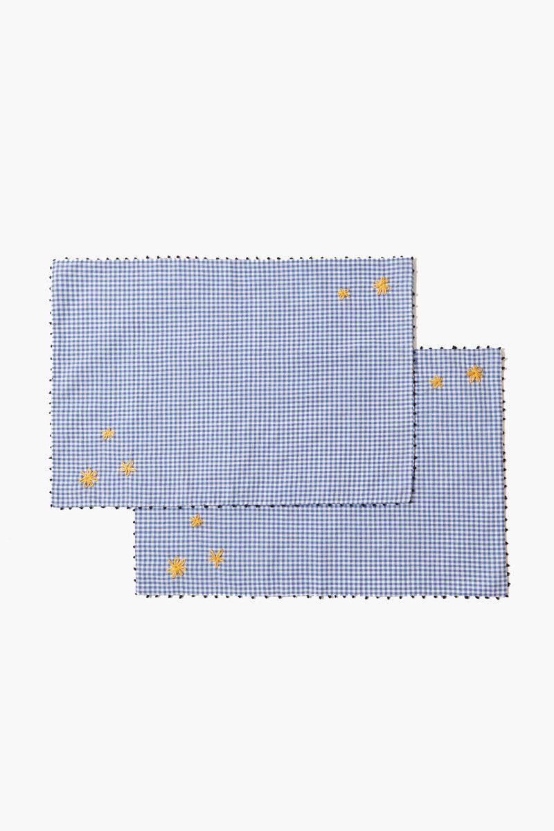 Blue Gingham Embroidered Placemat Set