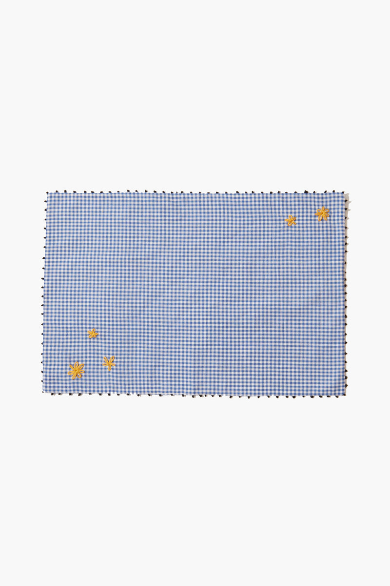 Blue Gingham Embroidered Placemat Set