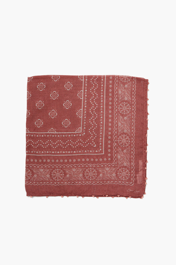 Beaded Floral Print Bandana Dusty Cedar