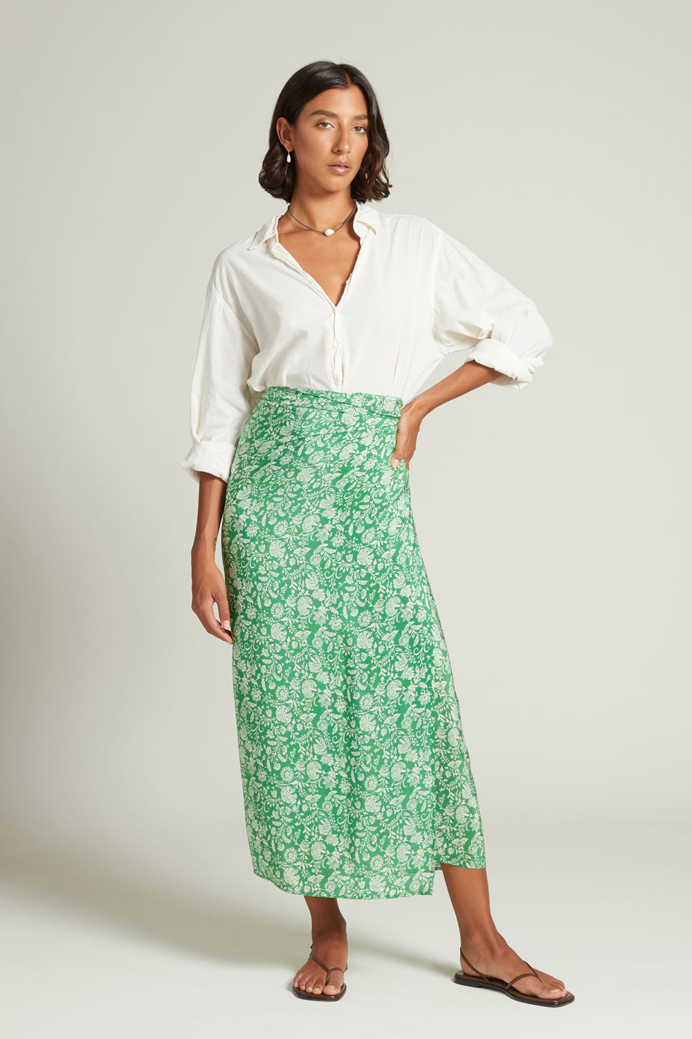 Eloise Floral Wrap Skirt Verdant Green – Chan Luu