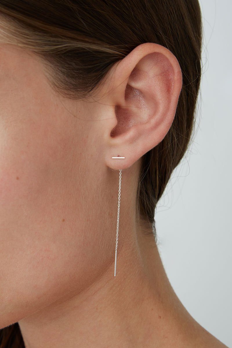 Silver Bar Chain Thread Earrings