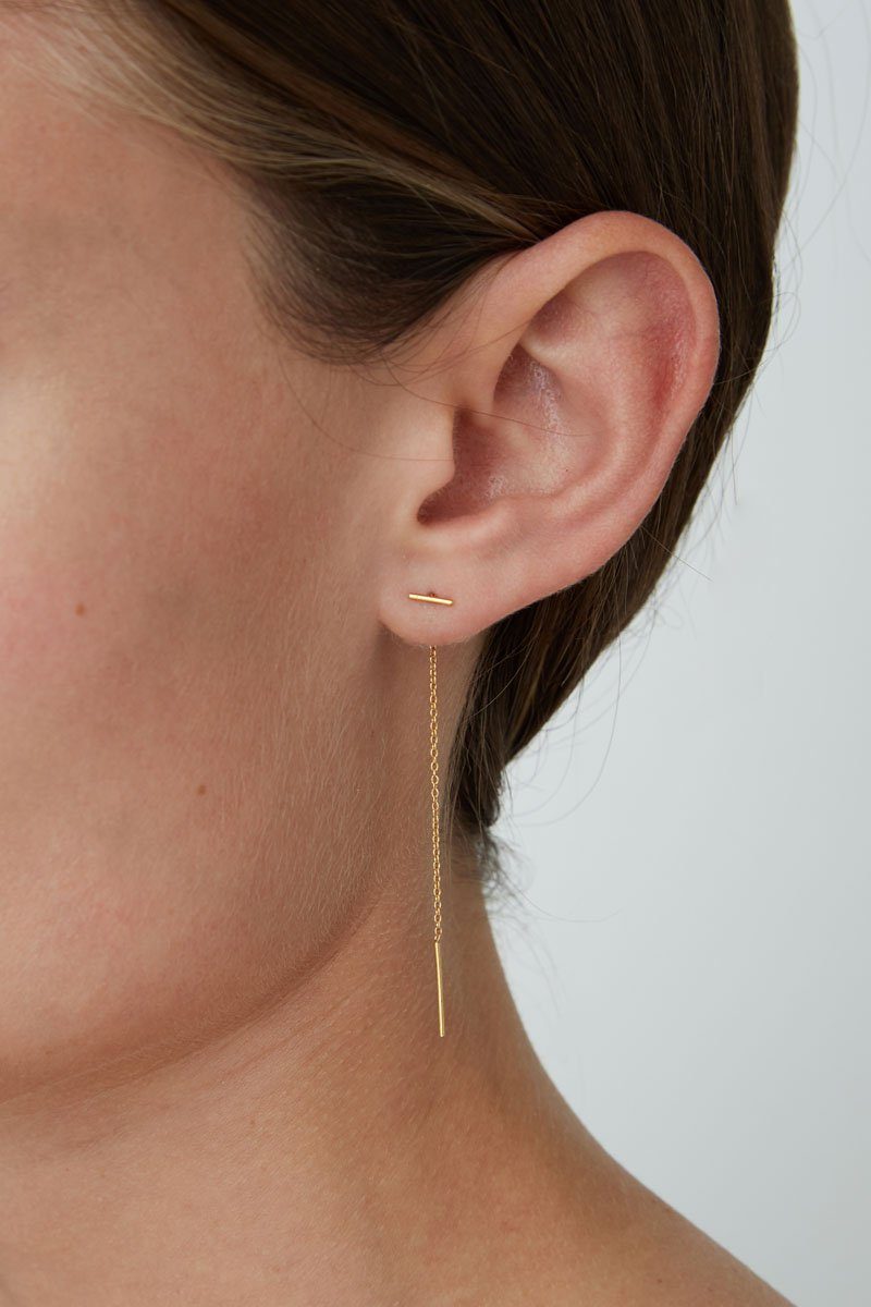Gold Bar Chain Thread Earrings