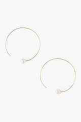 White Pearl and Gold Halo Hoop Earrings