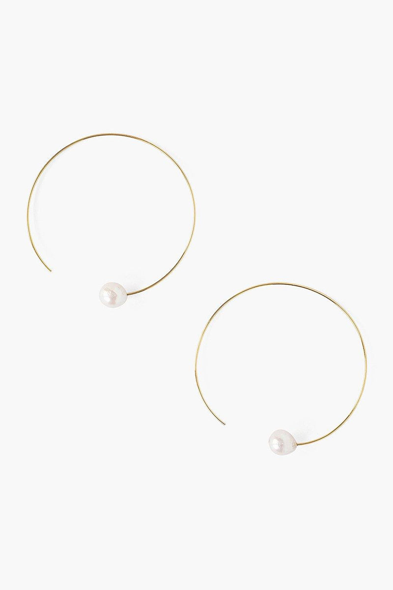 White Pearl and Gold Halo Hoop Earrings