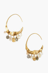 Crescent Cream Pearl and Citrine Mix Gold Hoop Earrings