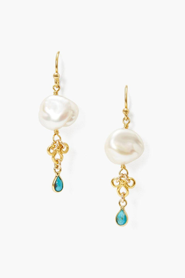 White Pearl and Turquoise Loop Earrings